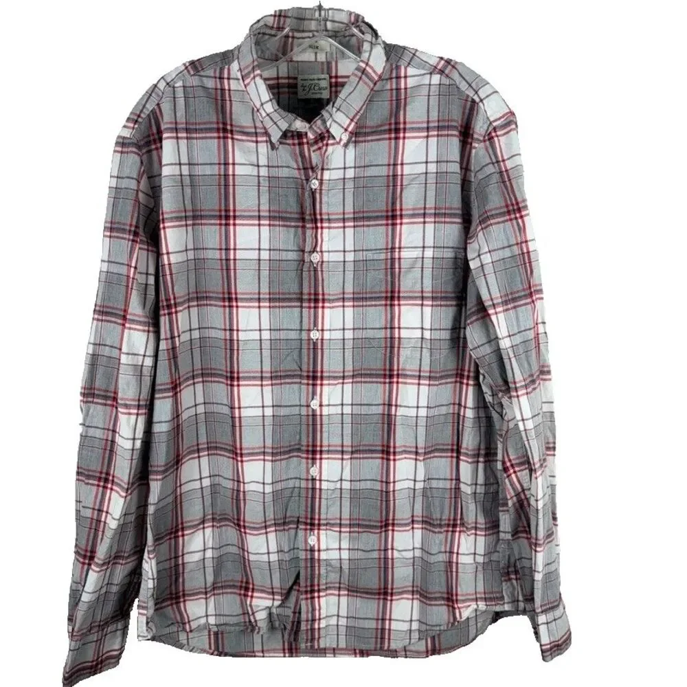 J.Crew Button Down Mens Large Slim Secret Wash Classic Plaid Long Sleeve Shirt